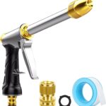 Upgraded Garden Hose Nozzle Sprayer, 100% Heavy Duty Metal Water Hose Nozzle, High Pressure Spray Gun With 3/4″ Brass Quick Connectors, for Watering Plants & Lawns, Patio Cleaning, Car Washing