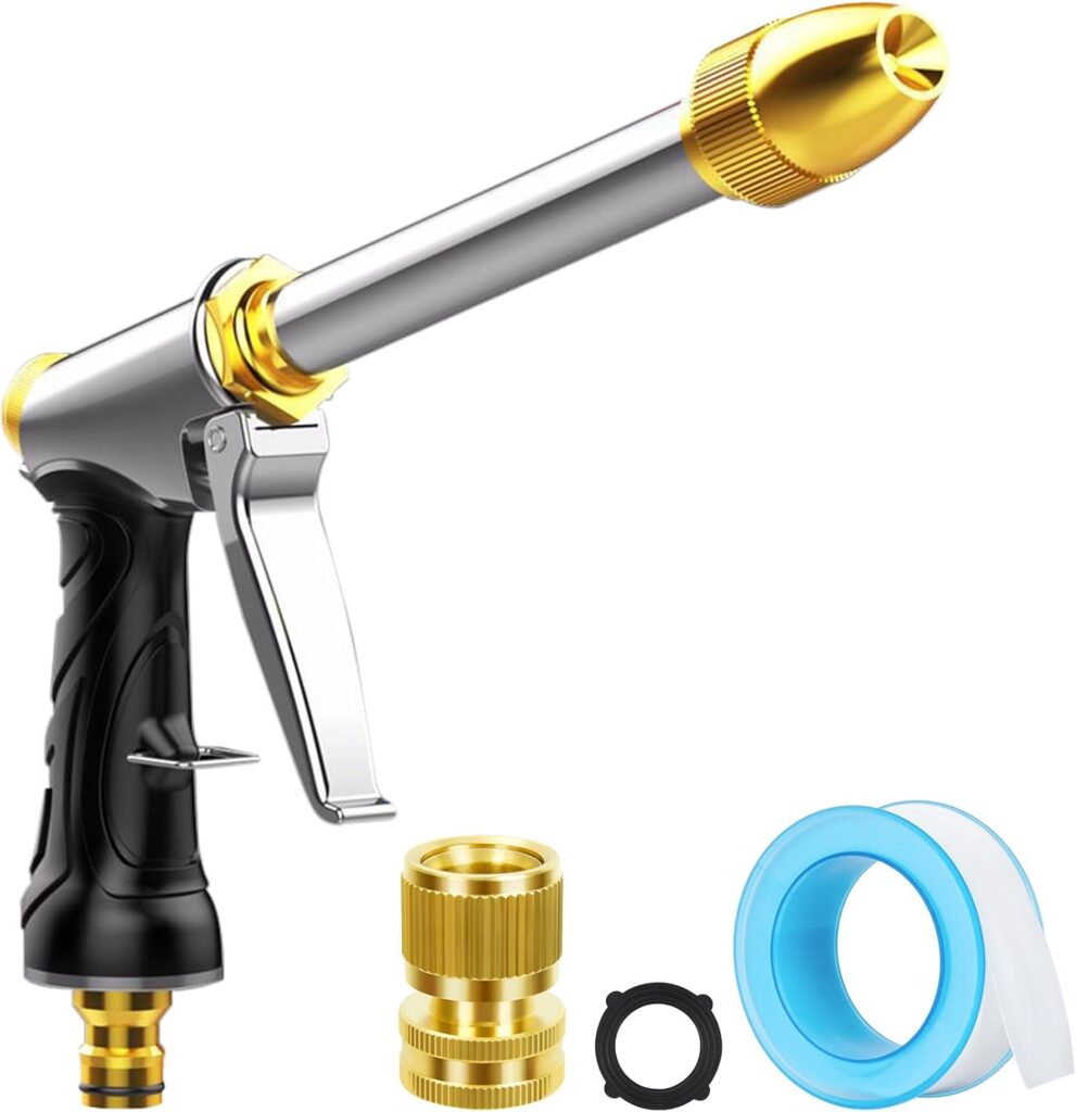 Upgraded Garden Hose Nozzle Sprayer, 100% Heavy Duty Metal Water Hose Nozzle, High Pressure Spray Gun With 3/4″ Brass Quick Connectors, for Watering Plants & Lawns, Patio Cleaning, Car Washing