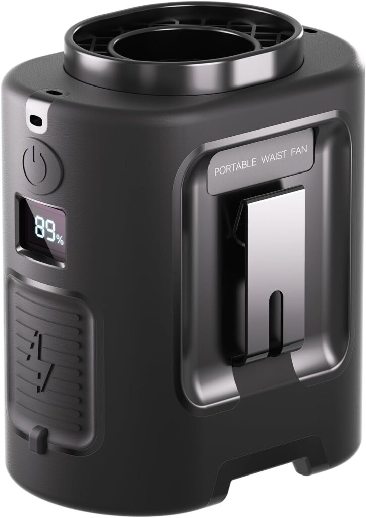 Portable Waist Fan, 4 Speeds 13000RPM Strong Airflow, belt fan with up to 22H of Working Time, Hands-Free Neck Fan, Rechargeable Wearable Personal Fan for Outdoor, Hiking,Jobsite, Farms