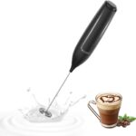 Milk Frother Handheld Battery, Electric Foam Maker Frother Wand, Drink Mixer with Stainless Steel Whisk for Coffee, Matcha, Lattes, Cappuccino Black