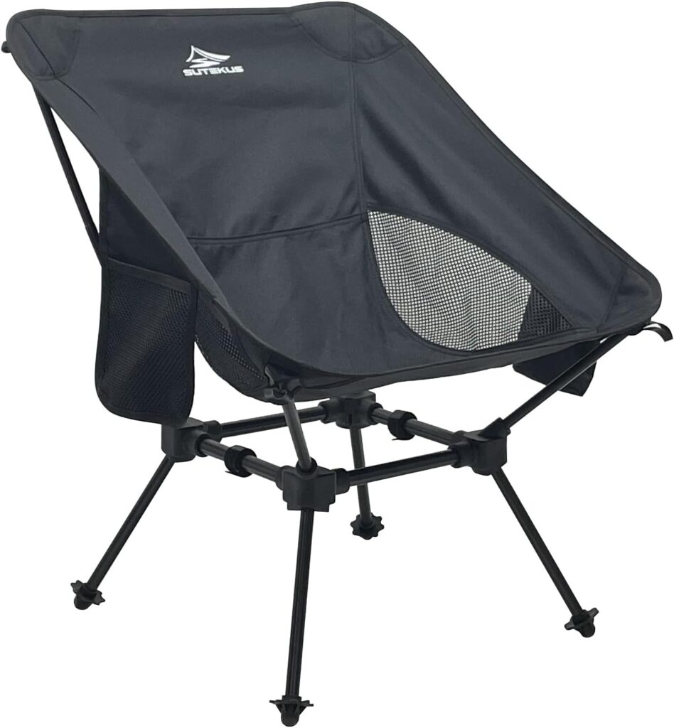 Sutekus Portable Camping Folding Chair Lightweight Camp Chair with Cup Holder and Side Bag Compact Backpacking Chairs for Camp Hiking Lawn Beach Sports (Black)