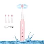RED-NI Sonic Electric Toothbrush, 4 Free Replacement Heads Included as Gifts Ideal for Adult Children and Couples Use USB Fast Charging Waterproof Toothbrush,Model: ET201 (Pink)