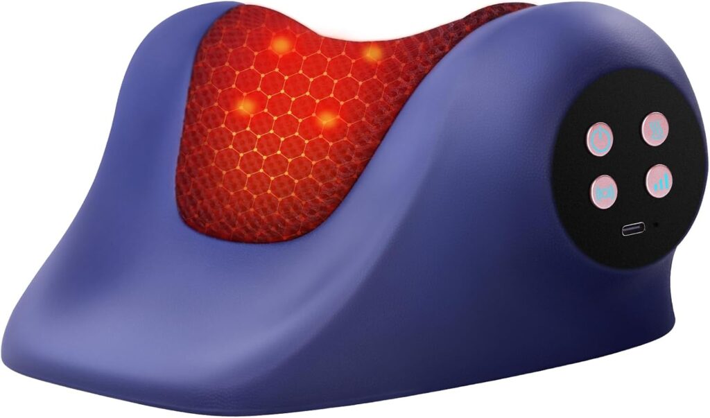 Anzzat Neck Stretcher for Pain Relief,Portable Neck Massager with Heat, 3 Adjustable Modes Cervical Traction Device，Cordless Neck Massager Pillow for Relieve Muscle Tension Spine Alignment (Blue)