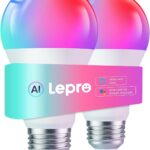 Lepro B2 AI Smart Light Bulbs – 1100LM WiFi & Bluetooth RGBWW Color Changing LED Bulb, Works with Alexa & Google Assistant, AI Generated Lighting, AI Voice Control, Music Sync, 2.4GHz Only, 2 Pack