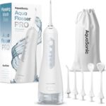 AquaSonic Aqua Flosser PRO – Rechargeable Cordless Water Flosser for Teeth, Gums & Tongue – Modern Design, 300ml Large Tank, 6 Jet Tips with Deluxe Tongue Nozzle, 3 Modes, Waterproof Optic White