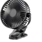 Compact Clip on Fan, 6 Inches – 5000mAh Rechargeable Battery Operated Fan for Baby Stroller, Personal Outdoors, Car Seat, Gym – Black