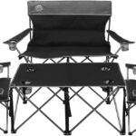 Oversized 4 Pcs Camping Chair Set with Table,Outdoor Folding Heavy Duty Lawn Chair,Cup Holder,Portable,Loveseat Chair Perfect for Family Hiking,Picnics and Beach Trips,Black