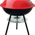 14″ Portable Charcoal Round Grill,Red Small Grills with Locking Lid and Dual Vents, Chrome Plated Travel BBQ for Backyard, Bonfire,Outdoor Cooking,Camping,Travel,Beach