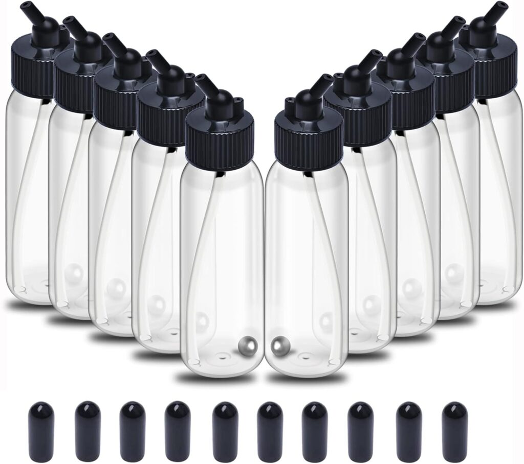 Ketofa 10pcs Airbrush Siphon Feed Jar, 1.07 Ounce(30CC) Plastic Airbrush Bottles Jars, Plastic Bottles Jars Lid Adapter Dual-Action Siphon Feed Accessories with 10x Rubber Caps