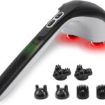 Snailax Cordless Handheld Back Massager with Heat, Deep Tissue Percussion Massager, 3 Sets of Dual Pivoting Heads,Rechargeable Hand Held Massager for Neck,Back Shoulder,Calf,Legs