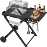 Apromise Grill Stand for Ninja Woodfire OG700/OG800/OG900 Series, Pro XL, and OO101 Pizza Oven, Compatible with Blackstone 17″ Griddle, Portable Outdoor Grill Table with Wheels & Side Shelf