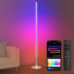 Marlrin RGBW Floor Lamp, Color Changing Standing LED Corner Lamp, Modern Lamp with Music Sync, Compatible with Alexa，Wi-Fi APP and Remote Control, 57.8″ Floor Lamp for Living Room and Bedroom, Silver