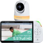Babysense 5.5” 1080p Full HD Split Screen Baby Monitor, Video Baby Monitor with Camera and Audio, PTZ Camera, RGB Night Light, 1000ft Range, Two-Way Audio, 4X Zoom, 5000mAh Battery