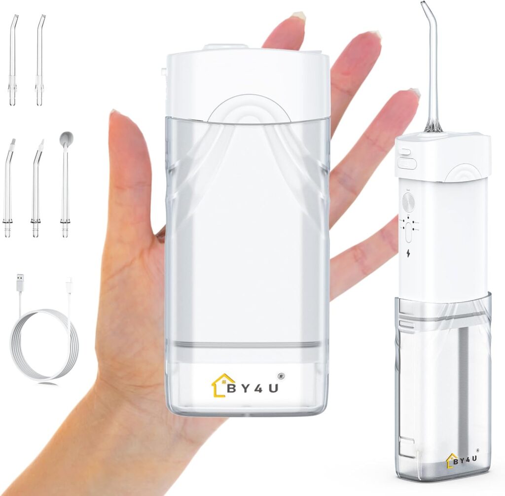 Rechargeable Water Dental Flosser 200ml Mini Portable Teeth Oral Irrigator 5 Jet Tips IPX7 Waterproof with Telescopic Water Tank for Home Travel