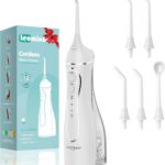 Leominor Water Dental Flosser Pick for Teeth, 200ML Portable Oral Irrigator Upgraded Tank Removable,IPX7 Waterproof, Rechargeable Travel Teeth Cleaner, Professional Electric Flossing Machine(White)