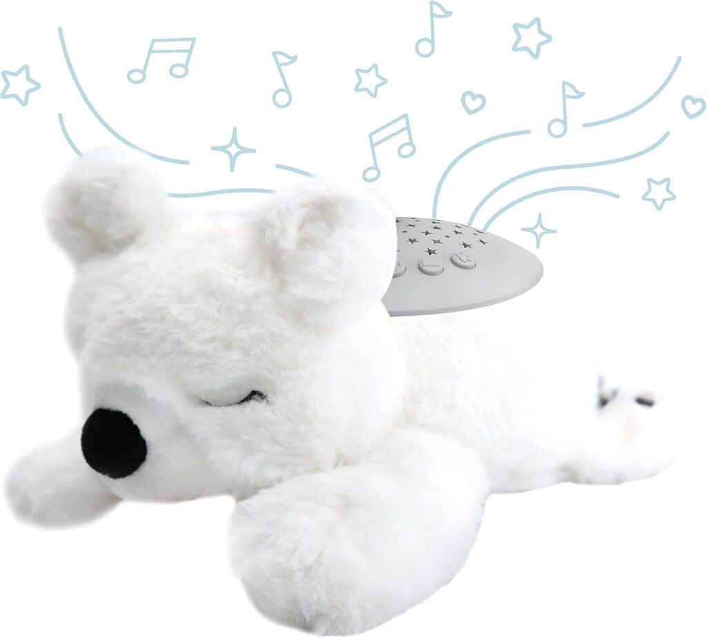 PureBaby Sound Sleepers Portable Sound Machine & Star Projector – Plush Sleep Aid for Baby and Toddlers with Soothing Night Light Display, 10 Lullabies, White Noise, and Heartbeat Sounds (Polar Bear)