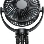 Dorobeen Portable Stroller Fan, Baby Stroller Fan, 5000mAh Battery Powered Fan, Portable Fan for Stroller, Desk, Travel, Car