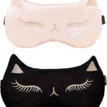 Cute Cat Sleep Mask for Kids, 2 Pack Silk Sleeping Eye Cover Adjustable Mask Night Eyeshade Cover for Girls Boys Women Men Sleep Travel Nap Party Supplies