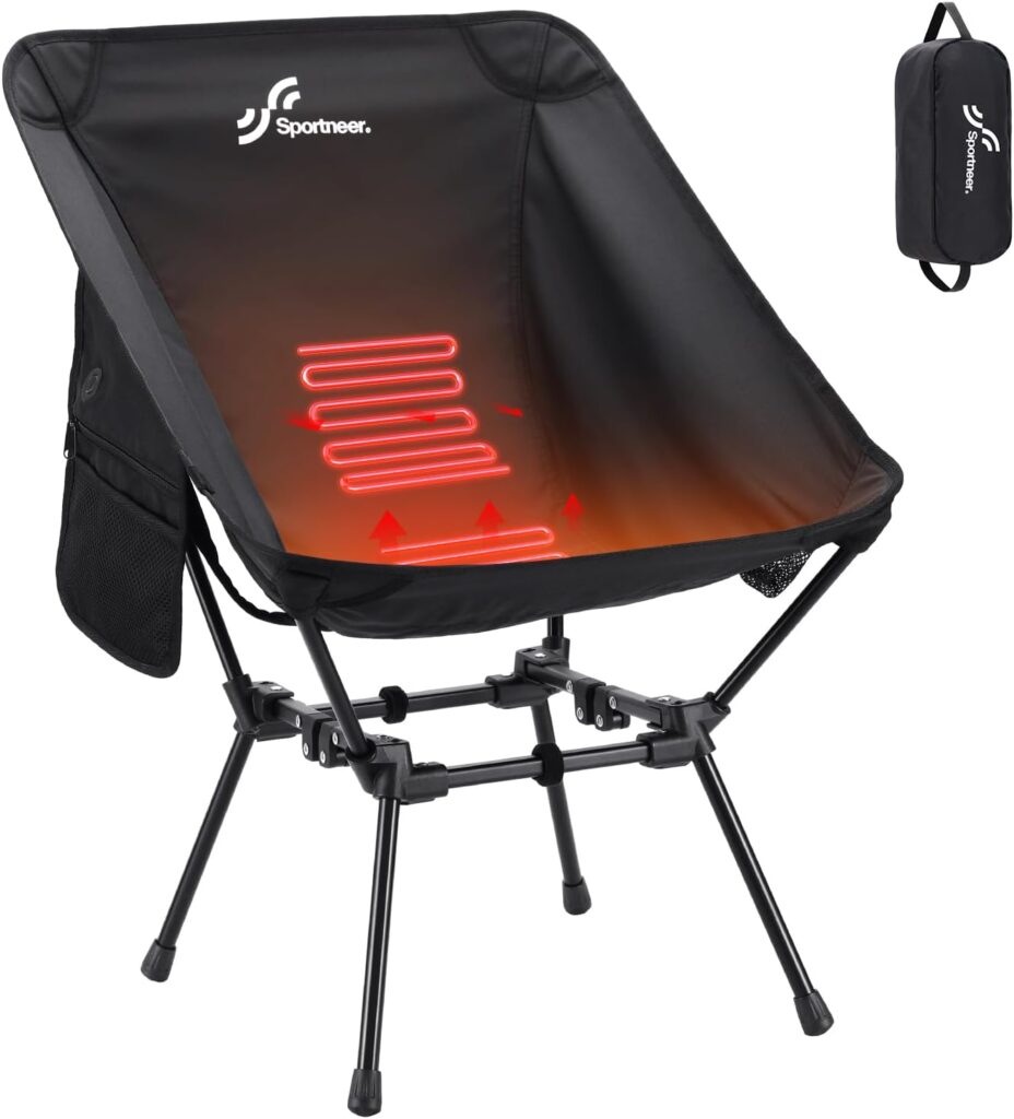 Sportneer Heated Chairs Outdoor Sports: Heated Camping Chair with USB Plug & 3 Heating Levels – Portable & Compact Heated Chair for Backpacking, Camping, Lawn, Picnic, Travel (Power Bank Not Included)