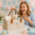 Felt Diaper Caddy – Portable Baby Organizer with Leather Handles | Nursery Storage Bin for Diapers, Wipes & Essentials | Gift for Newborns