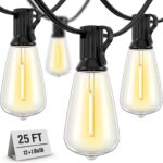 Outdoor String Lights Waterproof, 25 Feet Patio Lights with 13 ST38 Edison Bulbs(1 Sqare), Hanging Lights with Plug in Cord for Porch, Blacony, Backyard, Bistro, Garden, 2700K