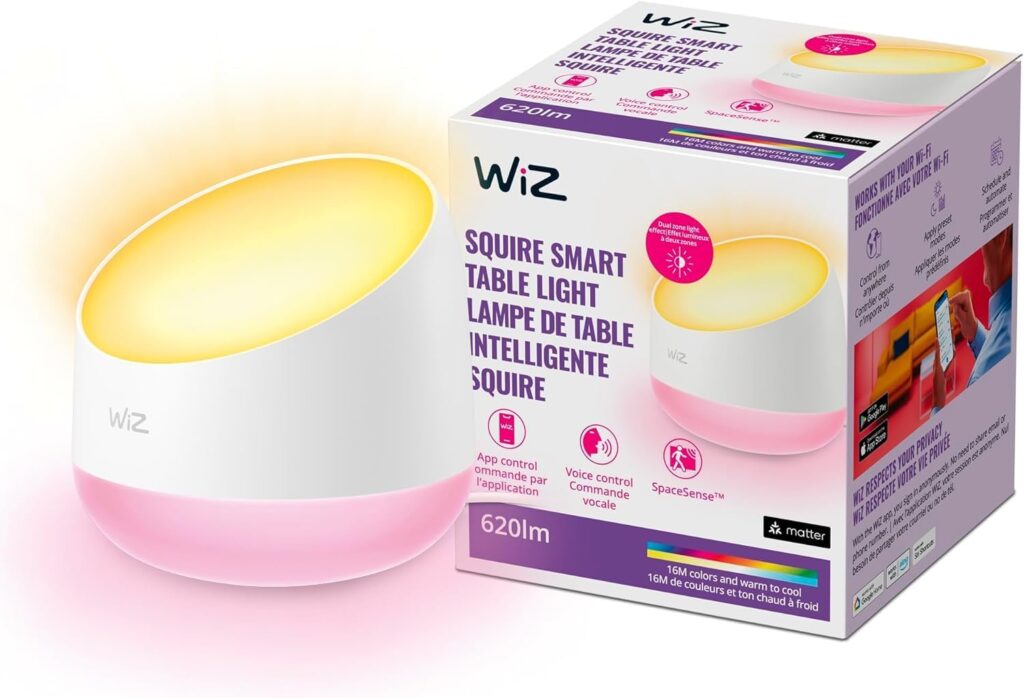 WiZ Connected Squire Smart Table Lamp, LED Color Changing Lights, Portable Table Light Connects to Wi-Fi, Control w/Voice or App, Works with Google, Alexa & Siri Shortcut