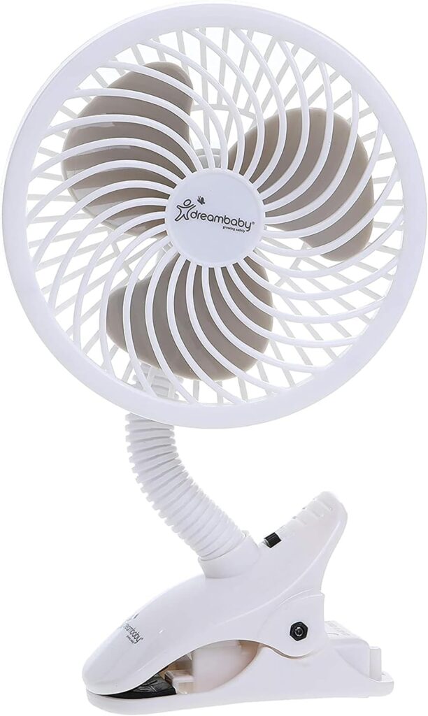 Dreambaby Caged Deluxe EZY-Fit Clip-on Fan – with Flexible Neck for Adjustable Air Flow – Perfect for Strollers, Cribs, Wheelchairs, Beach, Camping & Pool – White – 1 Pack