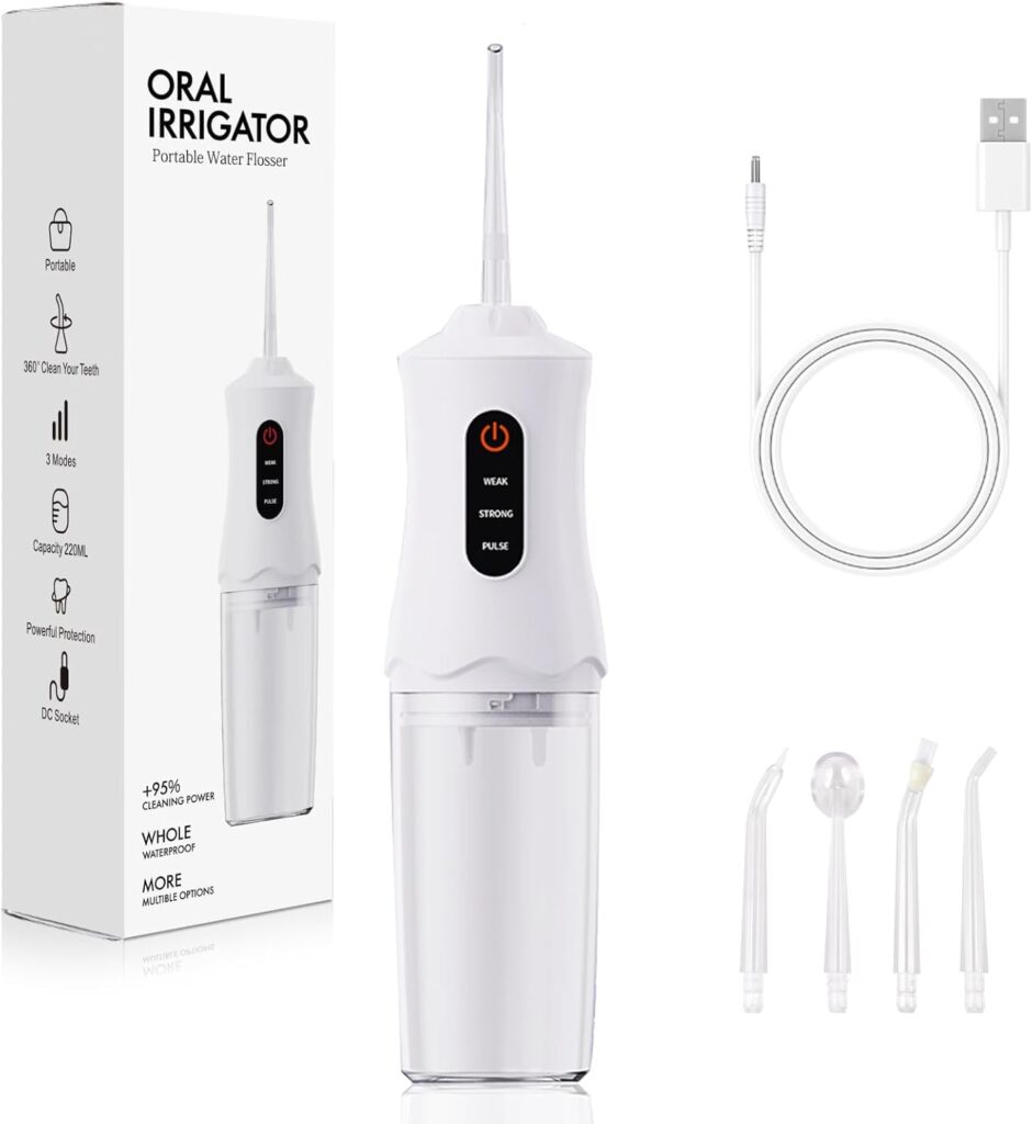 Water Dental Flosser Cordless for Teeth Cleaning and Flossing Portable Electric Water Floss Irrigator Oral Water Flossed Rechargeable Tonsil Stone Adults Kids Braces Home Office Travel