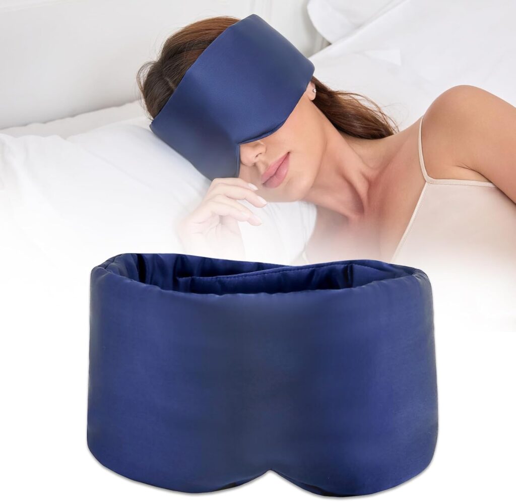 100% Mulberry Silk Sleep Mask for Women & Men Beauty Sleep, Adjustable Blindfold Large Eye Cover for Side Sleepers, Soft Pressure-Free Design for Home, Travel, Office, Napping (Dark Blue)