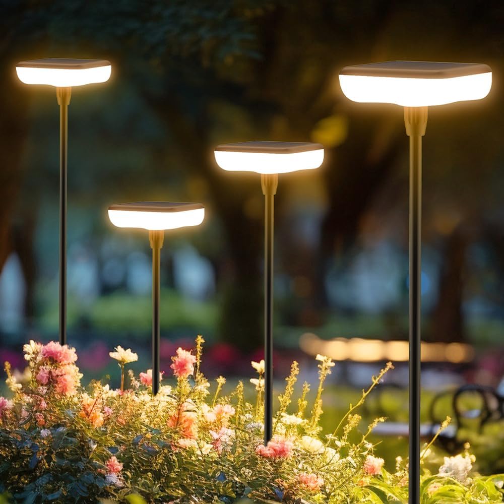 Solar Lights Outdoor Garden 4 Pack Solar Pathway Light 31″ Tall Solar Landscape Lights 34LM Bright Up to 12H IP65 Waterproof Auto On/Off for Walkway Outside Yard Path Patio Lawn Flower Bed plant Decor