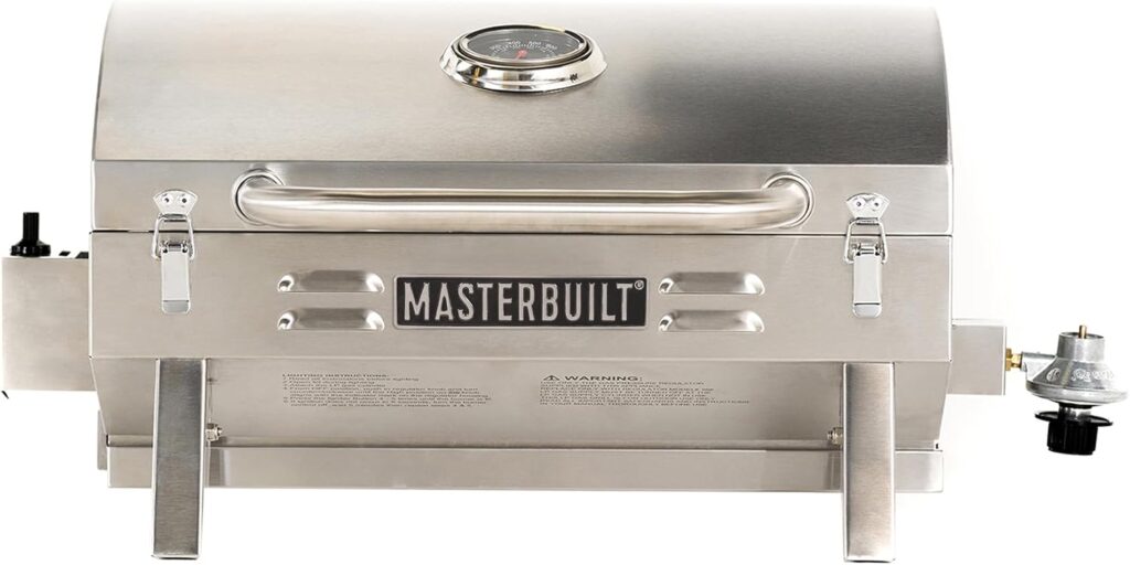 Masterbuilt Portable Propane Gas Grill with Folding Legs, Chrome-Coated Warming Rack and 288 Cooking Square Inches in Stainless Steel, Model MB20030819