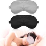 Sleep Mask, 2 Pack Silky Eye Cover Soft Satin Blindfold Elastic Strap Night Eye Shade for Women Men, Eyes Sleep Shade Cover, Blocks Light Reduces Puffy Eyes Gifts (Grey + Black)