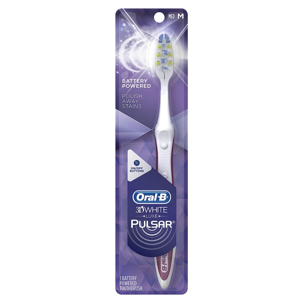Oral-B 3D White Pulsar, Battery Electric Toothbrush, 1 Count Medium Toothbrush Pack, removes Stains, whitens Teeth, Travel Essentials Tooth Brush