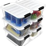 Plastic Storage Bins with Lids 6 Pack, 7 Quart Storage Containers with Black Buckle Latch, Stackable Storage Containers for Home Pantry Office Classroom Organization, White