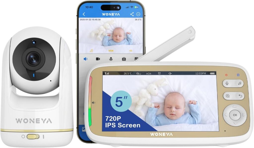 Smart Baby Monitor, 5″ HD IPS Screen, 1500ft Long Range, 48 Hours Battery, White Noises & Lullabies, 2K HD Camera, Customizable Safe Zones, Motion Detection, VOX, Free Secure Phone App