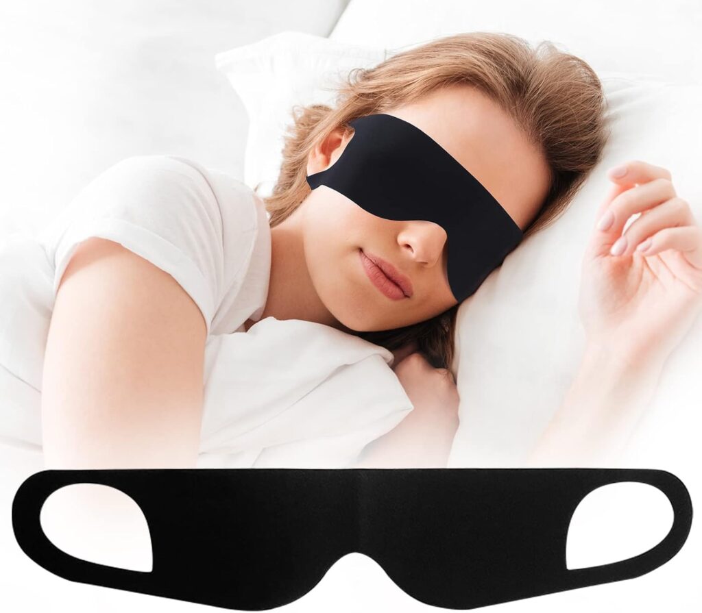 FRESHME Zero Pressure Sleep Mask – Lightweight Breathable Blockout Eye Mask for Sleeping with Ear Hanging Elastic Strap for All Sleep Positions Men Women Soft and Comfortable Black Eye Blinder Travel