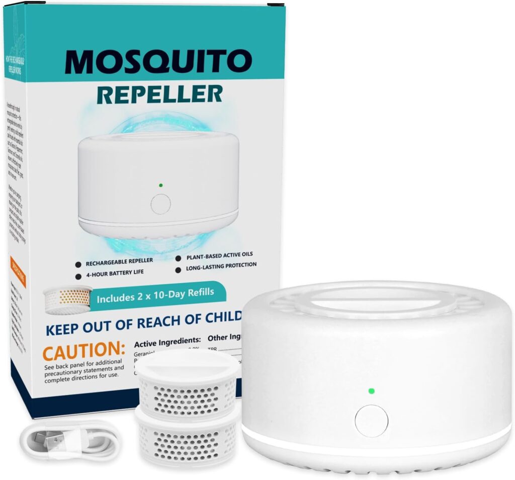 Mosquito Repellent Outdoor Patio, Bug Repellent Outdoor Electronic Mosquito Repeller for Camping Outing Hiking, Plant-Based Mosquito Control Device(2 Refill, Citronella)