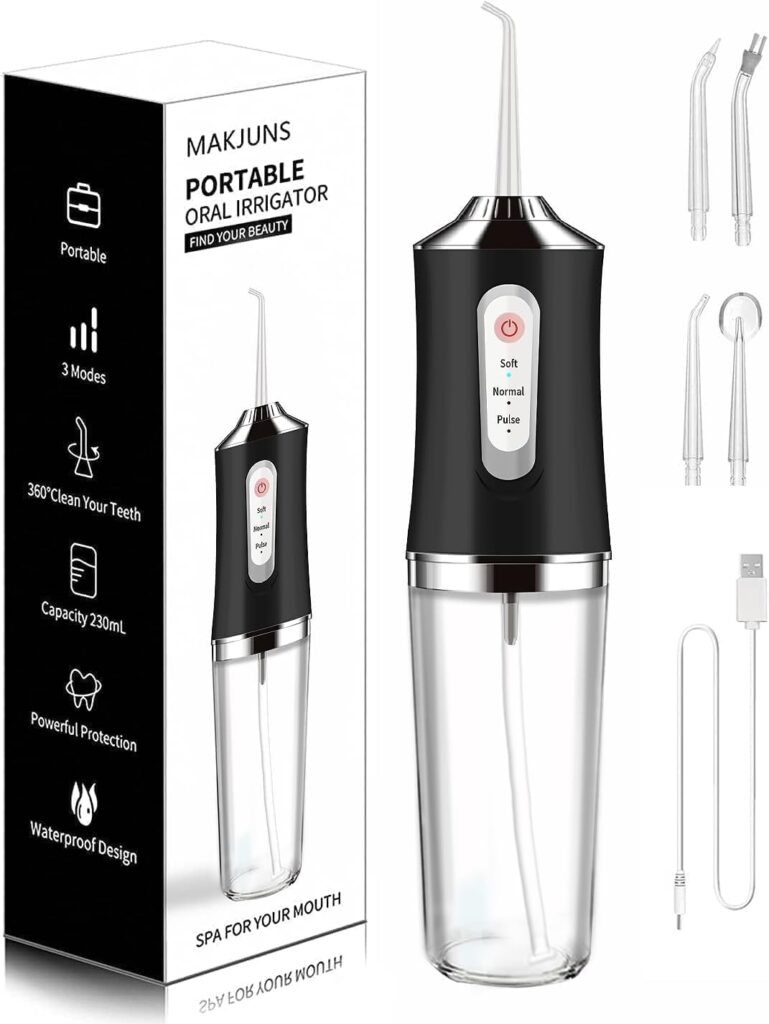 Water-Flosser-Cordless-Teeth-Cleaner Water Dental Flosser with 3 Modes 4 Jets Rechargeable IPX7 Waterproof for Travel Home Braces(Black)