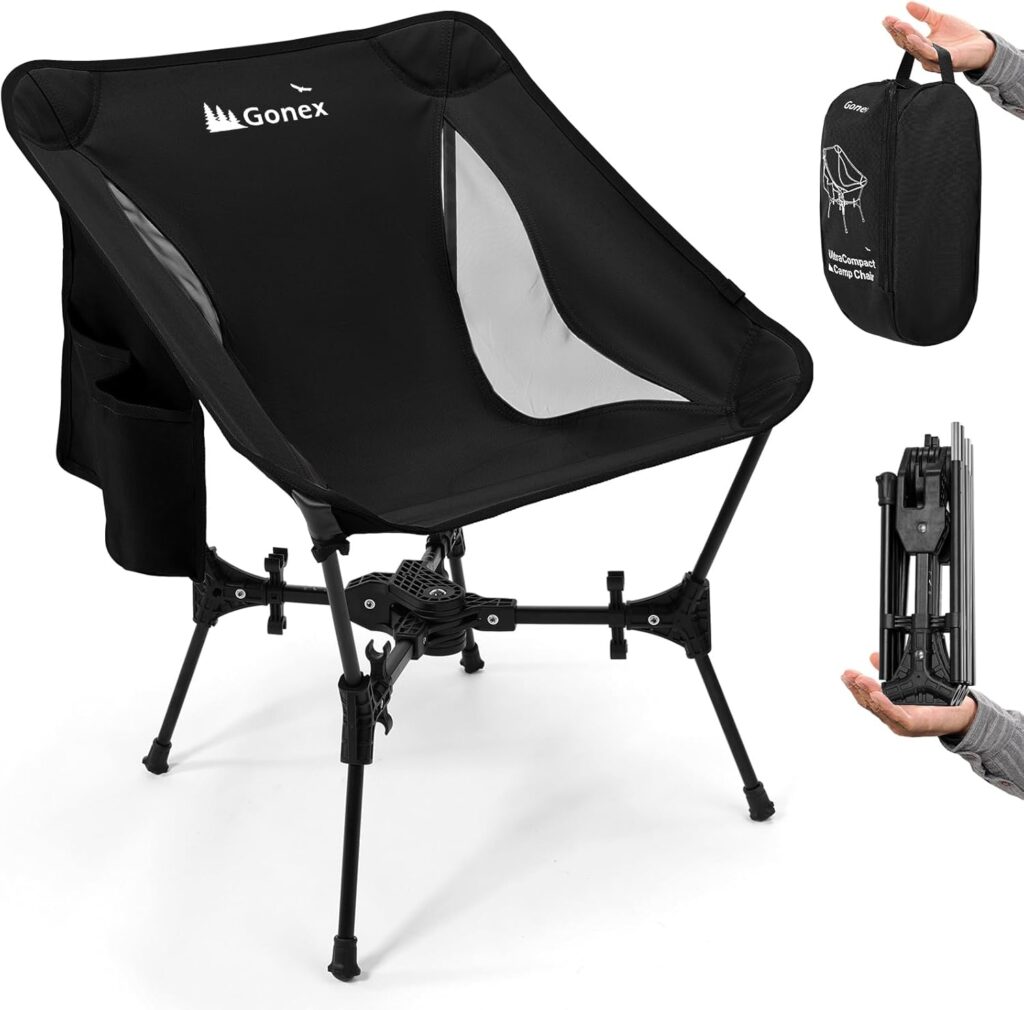 Gonex Portable Camping Chair, The 5th Gen Ultralight Compact Backpacking Foldable Lightweight Folding Chair for Outdoor Camp Hiking Beach Picnic Concert, Supports 330lbs (Black,1PCS)