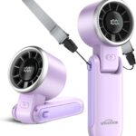 WHATOOK Portable Fan Handheld Mini Fan: Travel Fans with Air Turbo Tech, 4000mAh Battery with LED Display, 5 Gear Wind, 3 in 1 Foldable Small Hand Fans for Makeup, Outdoor, Working, Shopping (Purple)