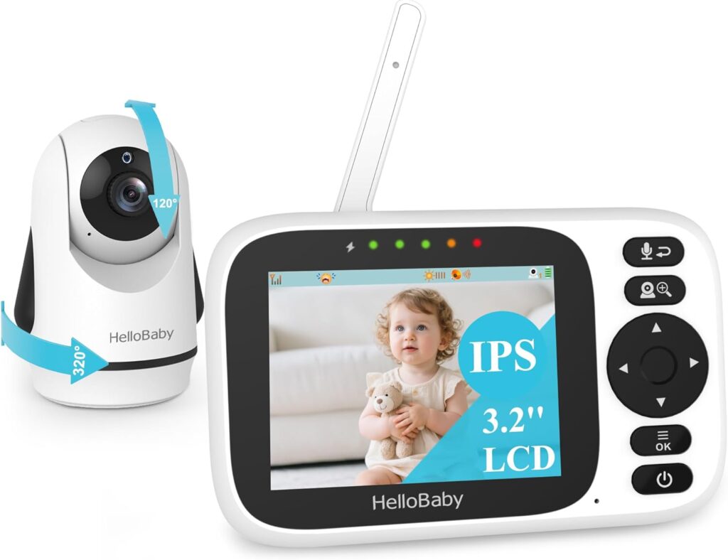 HelloBaby Baby Monitor No WiFi,Video Baby Monitors with Camera and Audio,3.2” IPS Screen, Remote Pan-Tilt-Zoom Baby Camera Monitor,Night Vision,1000ft Range,2-Way Talk, VOX/ECO Audio Mode,Temperature