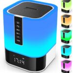 Night Light Bluetooth Speaker, 5 in 1 Touch Control Bedside Lamp Dimmable Multi-Color Changing, Bedroom Alarm Clock, Best Birthday Gift Ideas for 10 11 12 13 14 Year Old Teenage Girls/Boys