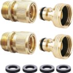 HQMPC Garden Hose Quick Connect Solid Brass Quick Connector Garden Hose Fitting Water Hose Connectors 3/4 inch GHT (2SETS)