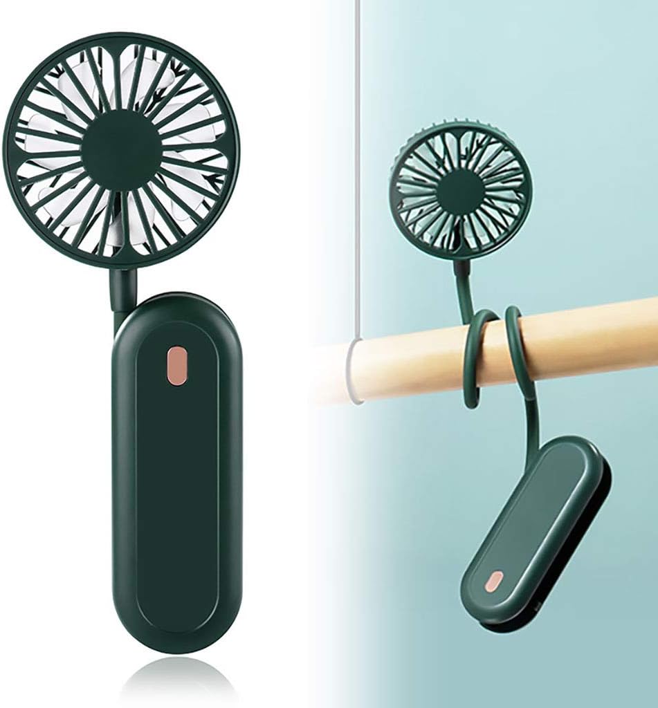 Portable Handheld Fan Baby Stroller Fan Neck Fan Mini Fan for Hand, Neck, Stroller, Desk – USB Rechargeable, 3 Speed Adjustable with Flexible Stand (Green)