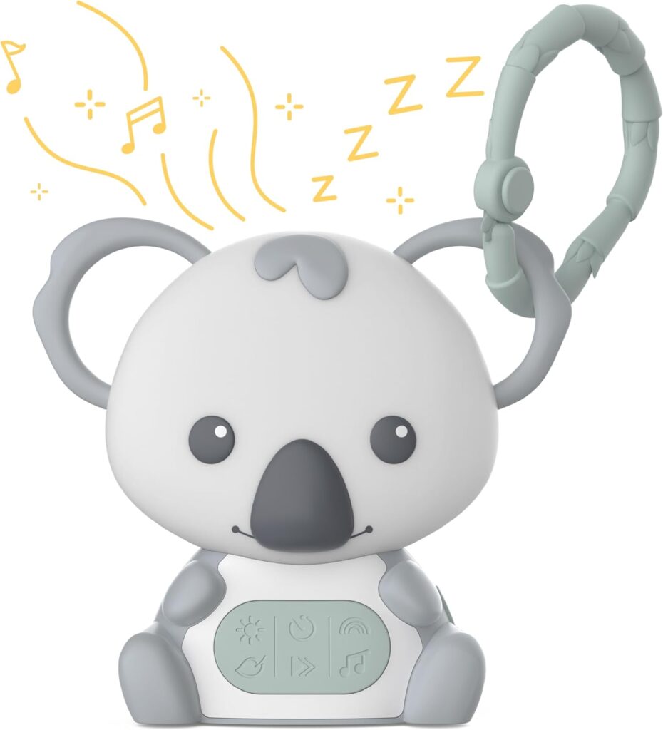 Pure Enrichment PureBaby Hanging Koala Sound Machine – Portable Travel Sleep Aid/Night Light & Detachable Hanging Ring – White Noise, Hush, Lullabies & More Sounds for Car Seat, Stroller & Bassinet