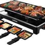 CUSIMAX Raclette Grill Electric Grill Table Portable 2 in 1 Korean BBQ Grill Indoor & Cheese Raclette, Reversible Non-stick plate, Crepe Maker with Adjustable temperature control and 8 Paddles