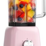 Professional Blender For Smoothies, 58 Oz Glass Jar, Glass Blender Including Puree & Crush Ice Functions, 750 Watts, B02 (Macaroon Pink)