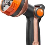 Heavy Duty Garden Hose Spray Nozzle, Metal Water Hose Nozzle with 8 Spray Patterns, High Pressure Hose Nozzle with Thumb Control On Off Valve for Lawn Watering, Car Washing, Pets Showering