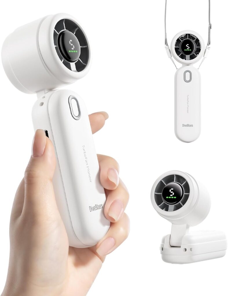 Diveblues High-Speed Portable Handheld Turbo Fan, USB Rechargeable Battery Powered, Small Portable Pocket Fan for Travel, Outdoor, Home, Office, Concerts, Lash, Gift for Women(White)