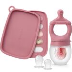 SAMiGO Baby Food Fruit Feeder and Breastmilk Popsicle Mold Set, Silicone Fruit Teether, Food Feeder Pacifier for Teething Relief, Freezer Tray, Baby Feeding Essentials, 4 Months+